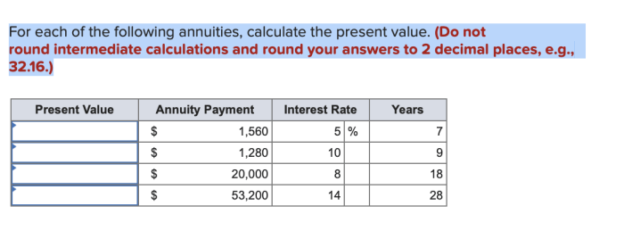 For each of the following annuities calculate the present value